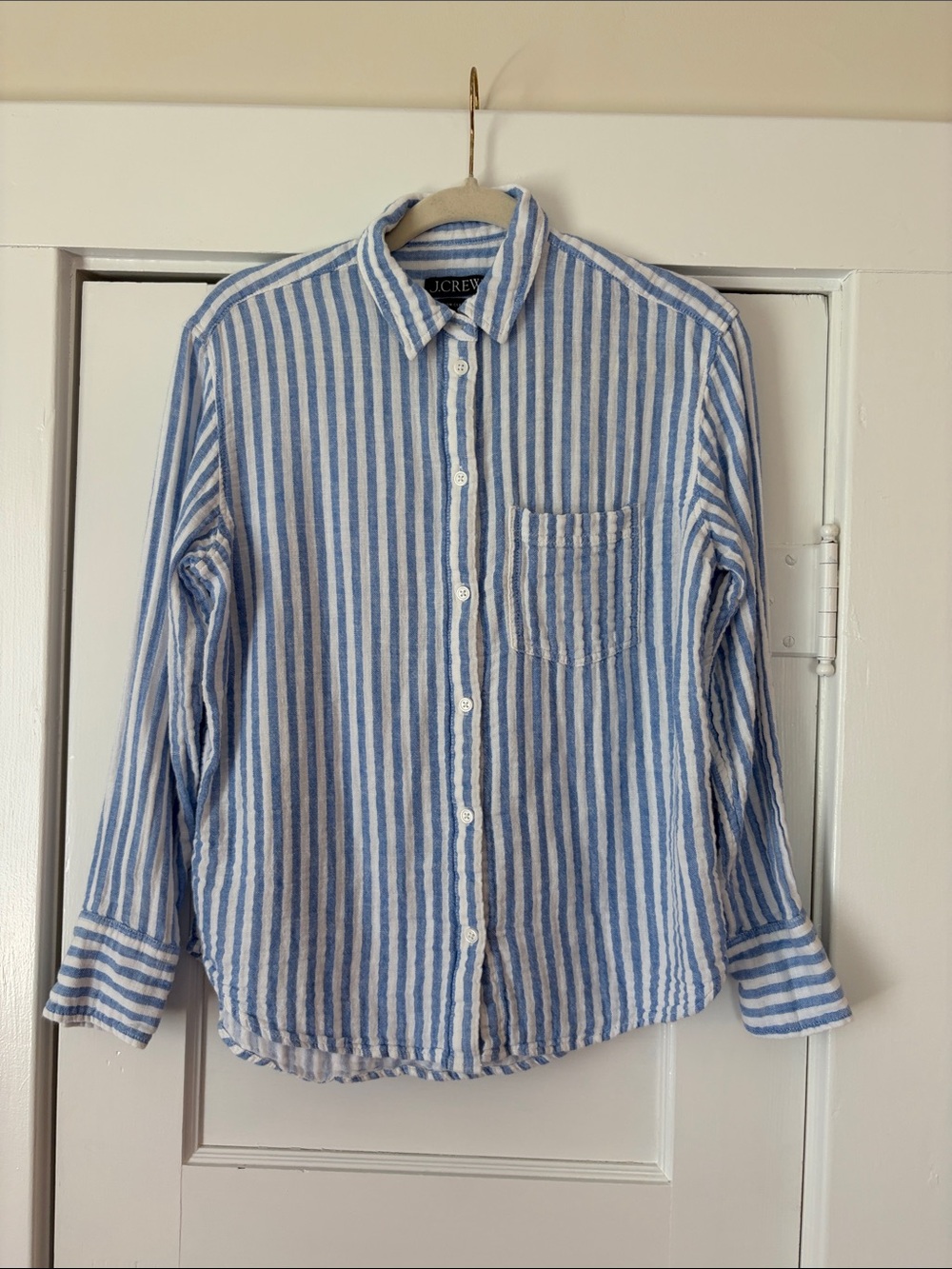 J. Crew Light Blue and White Vertical Stripe Button-Down Shirt
